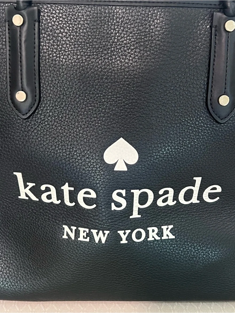 kate spade Large Ella Black Tote with White Logo - Pebbled Leather